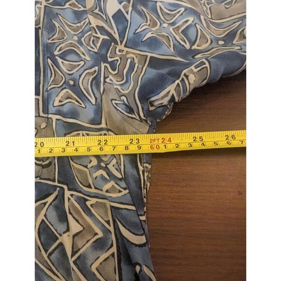 Campia Moda Hawaiian Shirt XL Rayon Blue Taupe Tribal Fish Camp Aloha - Picture 7 of 8